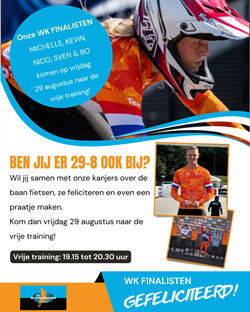 Kom jij 29-8 ook naar de vrije training?